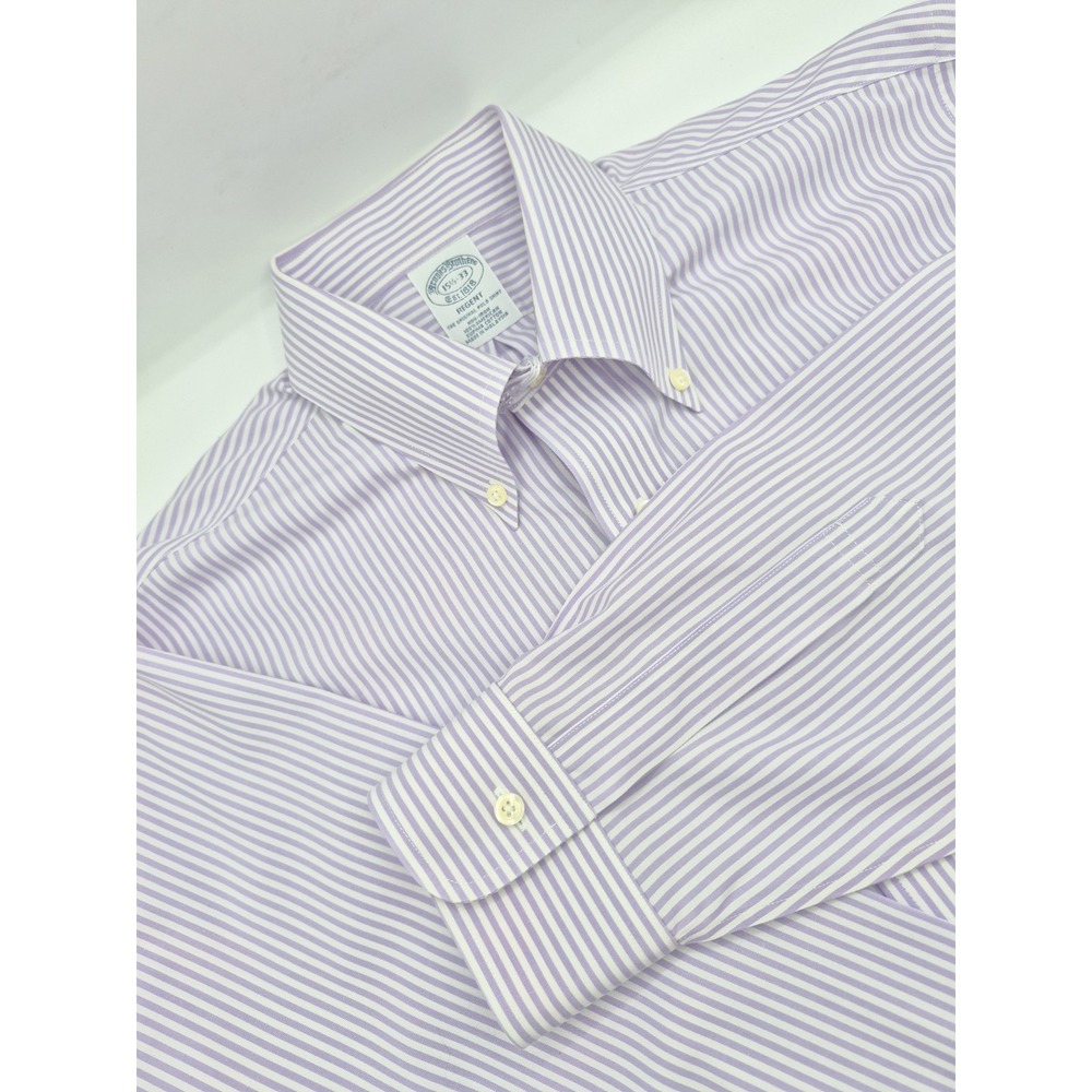 Brooks Brothers Regent Men's Button Down Non-iron Shirt 15.5x33 Purple Stripe